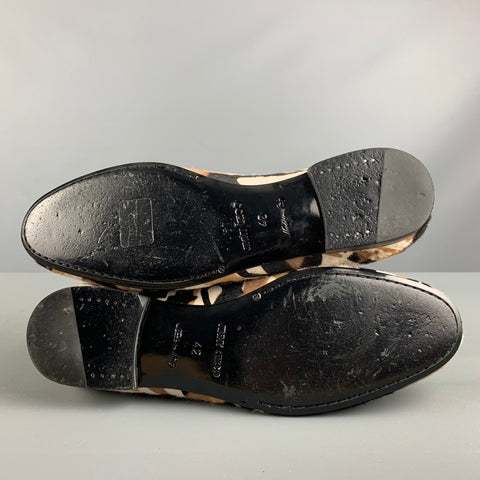 JIMMY CHOO Size 9 Brown Black & White Animal Print Leather Slip On Loafers
