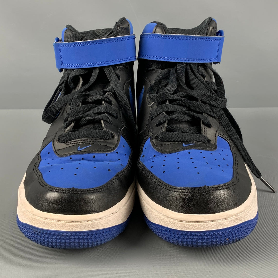 NIKE Size 8 Blue Black Leather Color Block High Top Sneakers  display picture 1
