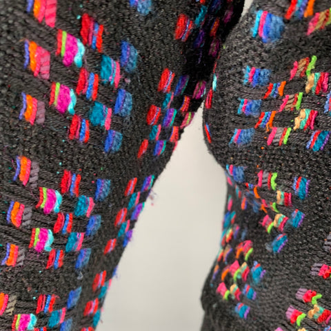 BIANCULLI Size S Black Multi Color Woven Wool Blend Crew Neck Sweater