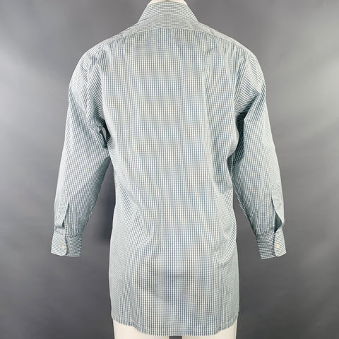 CHARVET Size M White Green Grey Checkered Cotton Long Sleeve Shirt