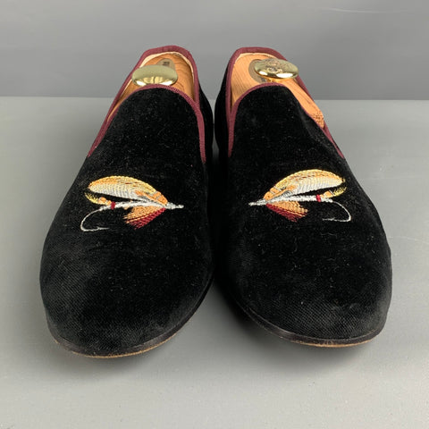 STUBBS & WOOTTON Size 9.5 Black Velvet Slip On Loafers