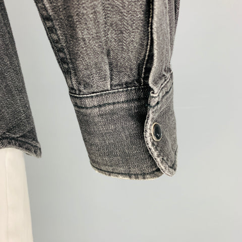 GOLDEN GOOSE Size XL Grey Studded Cotton Western Long Sleeve Shirt