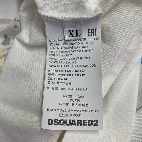 DSQUARED2 Size XL White Multi Color Bald Eagle Graphic Cotton Short Sleeve T-shirt