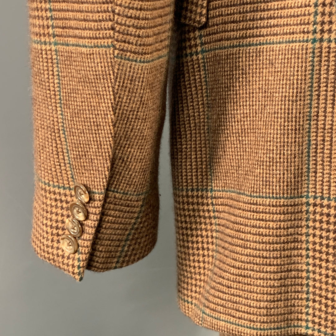 POLO by RALPH LAUREN Size 42 Long Brown Green Houndstooth Notch Lapel Suit