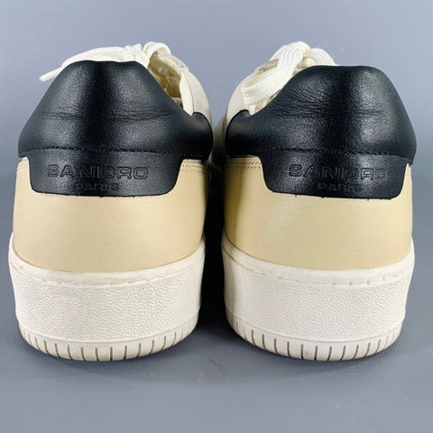 SANDRO Size 10 White Black Beige Color Block Leather Low Top Sneakers