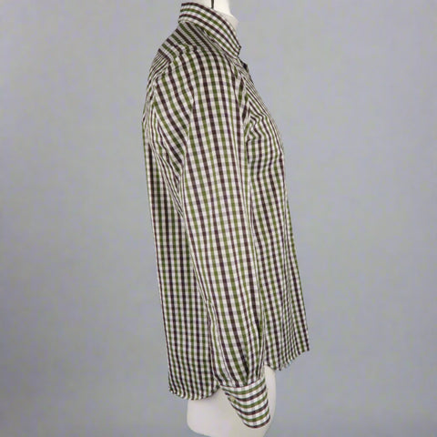 ETRO Size S White & Green Checkered Cotton Button Up Long Sleeve Shirt