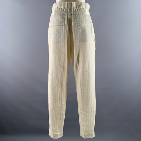 BRUNELLO CUCINELLI Size 8 Cream Linen Cotton Pleated Pants