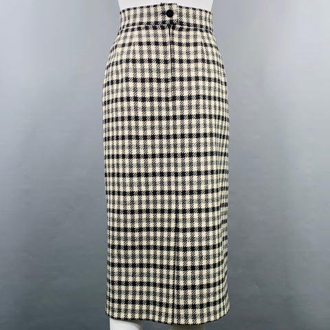 LOUIS FERAUD Taille 36 Noir Crème Laine Pied-de-poule Ensemble Jupe et Veste Croisée