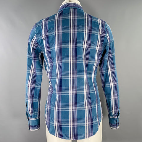 TOM FORD Size M Blue Navy Plaid Cotton Western Long Sleeve Shirt