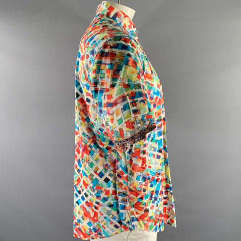ROBERT GRAHAM Size XXL White Watercolor Geometric Short Sleeve Shirt