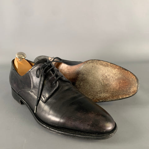 JOHN LOBB Size 9 Black Leather Pointed Toe Lace Up Shoes