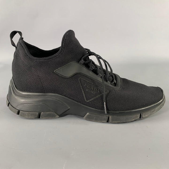 PRADA Size 9 Black Logo Nylon Lace Sneakers