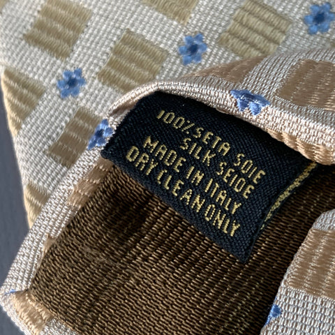 CORNELIANI Beige Light Blue Abstract Floral Silk Jacquard Tie