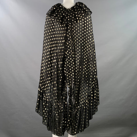 SAINT LAURENT 2018 Black Gold Dots Ruffled Metallic Chiffon Cape Dress Top