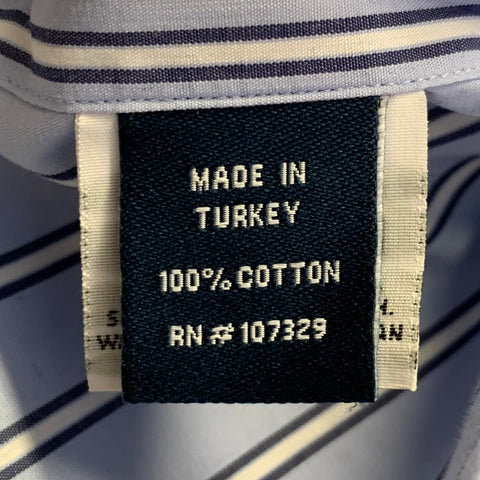 Chemise manches longues CAFE COTON en coton à rayures bleues marine et blanches, taille L, poignets mousquetaires