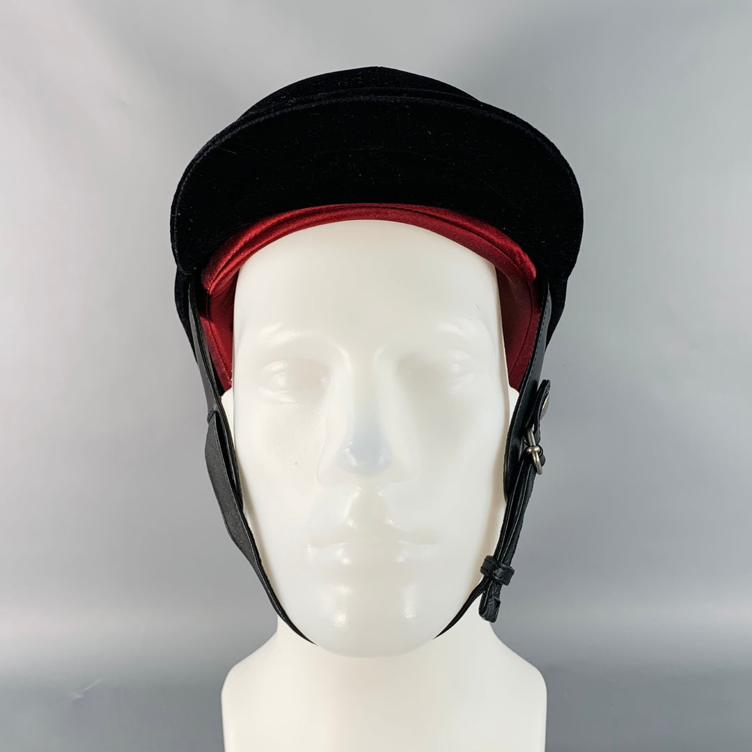 GUCCI FW21 Size M Black Velvet Leather Trim Cotton Riding Helmet