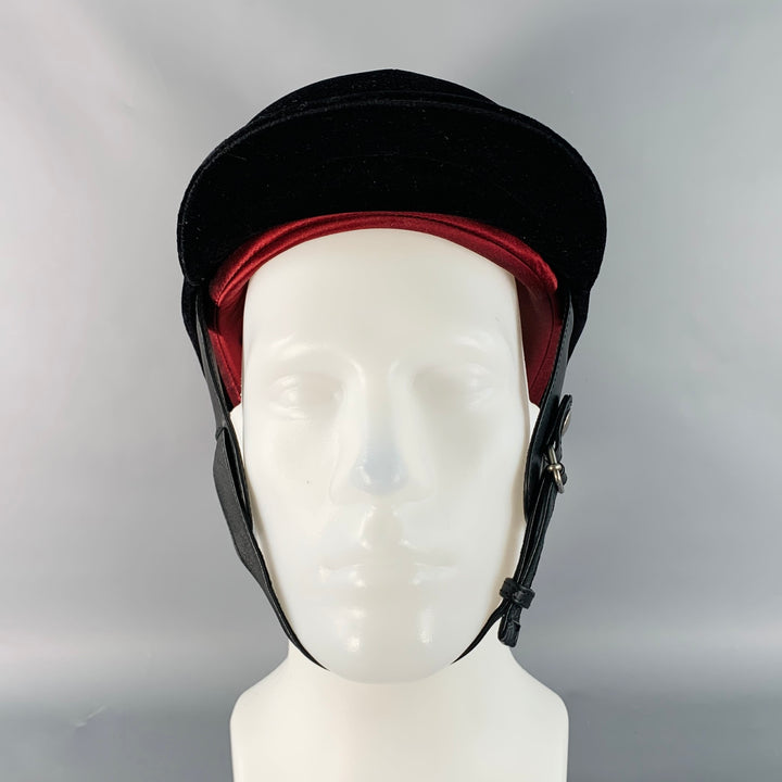 GUCCI FW21 Size M Black Velvet Leather Trim Cotton Riding Helmet