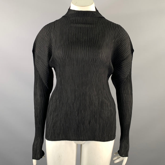 ISSEY MIYAKE Size M Black Polyester Crinkled Turtleneck Dress Top