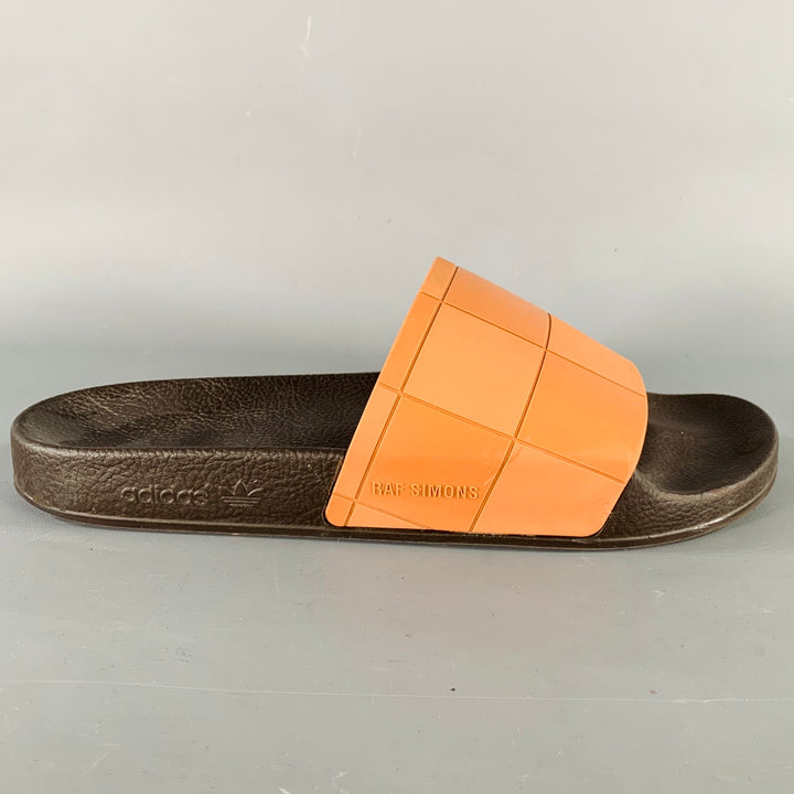 RAF SIMONS Size 10 Tan Black Checkered Rubber Slide Sandals
