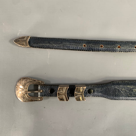 JAMES REID Size 36 Blue Navy Nubuck Lizard Belt
