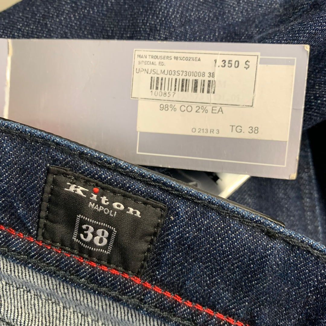KITON Size 36 Navy Contrast Stitch Denim Straight Jeans