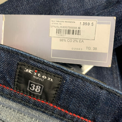 KITON Size 36 Navy Contrast Stitch Denim Straight Jeans