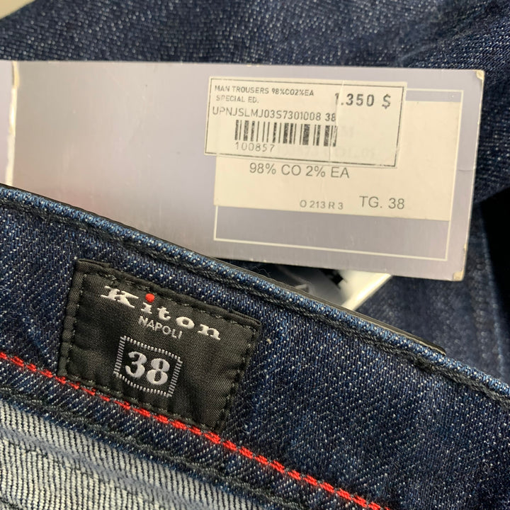 KITON Size 36 Navy Contrast Stitch Denim Straight Jeans