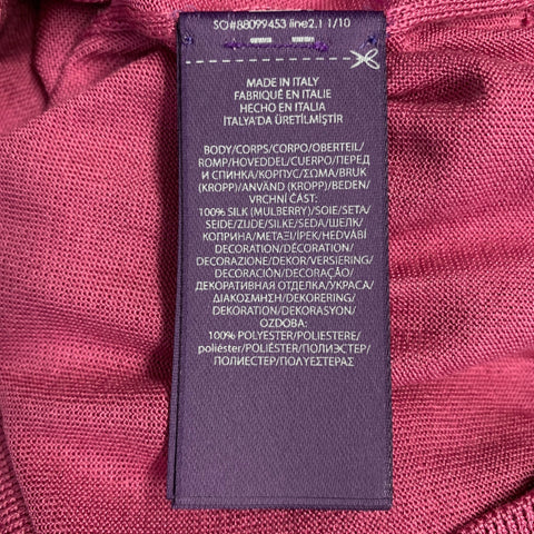 RALPH LAUREN COLLECTION Size L Pink Raspberry Mulberry Silk Embroidered Polo Casual Top