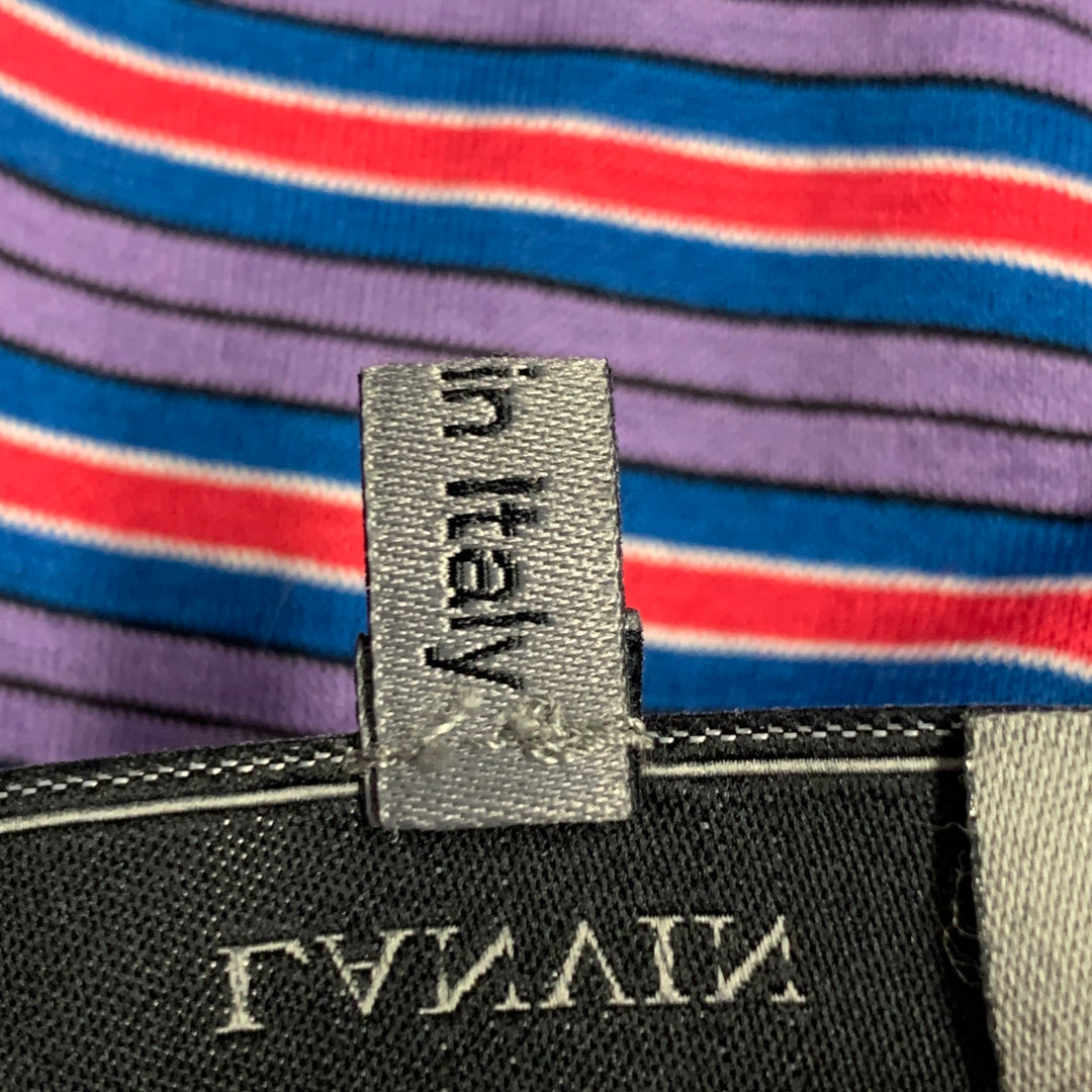 LANVIN Size M Red Blue Purple Stripe Cotton Crew Neck T-shirt