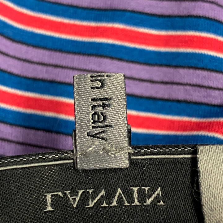 LANVIN Size M Red Blue Purple Stripe Cotton Crew Neck T-shirt