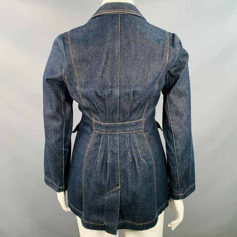 TODD OLDHAM JEANS Vintage 90s Size L Indigo Cotton Denim Contrast Stitch Double Breasted Coat
