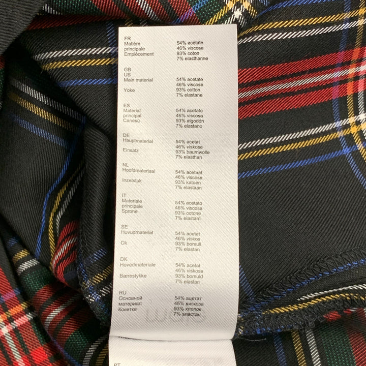 MAJE Size S Black Multi Color Acetate Blend Plaid Asymmetrical Casual Top