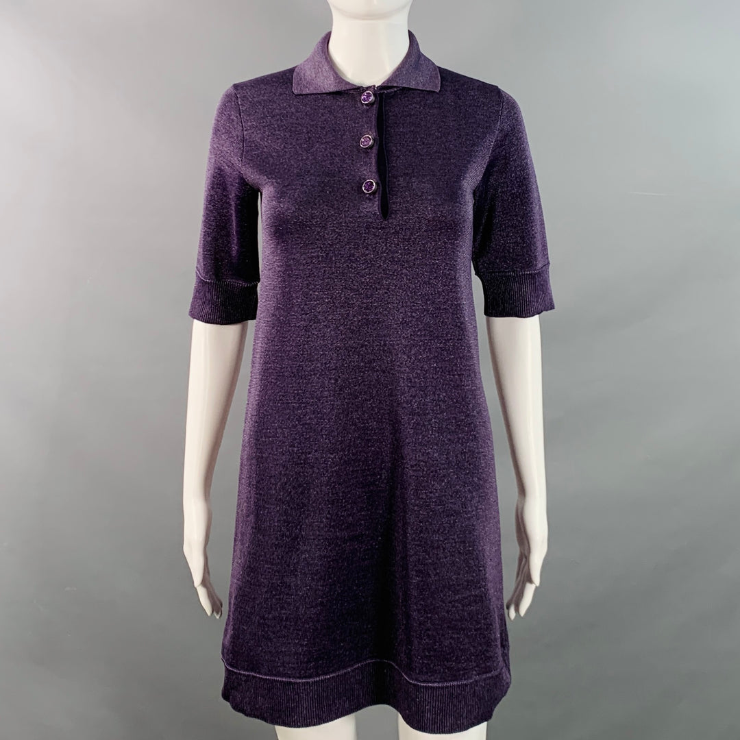 LOUIS VUITTON Size XS Metallic Purple Polyester Merino Wool Mini Polo Dress