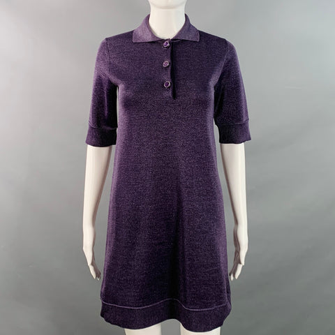 LOUIS VUITTON Size XS Metallic Purple Polyester Merino Wool Mini Polo Dress