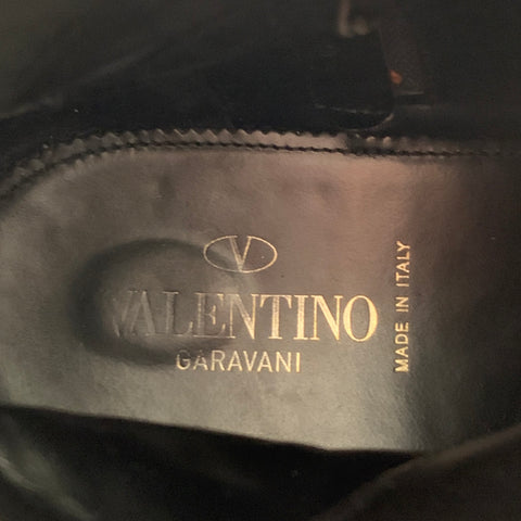 VALENTINO Size 8 Black Red Leather Rubber Sole Zip Lace-Up Boots