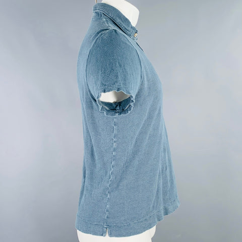 BOGLIOLI Size XS Blue Linen Half Placket Polo