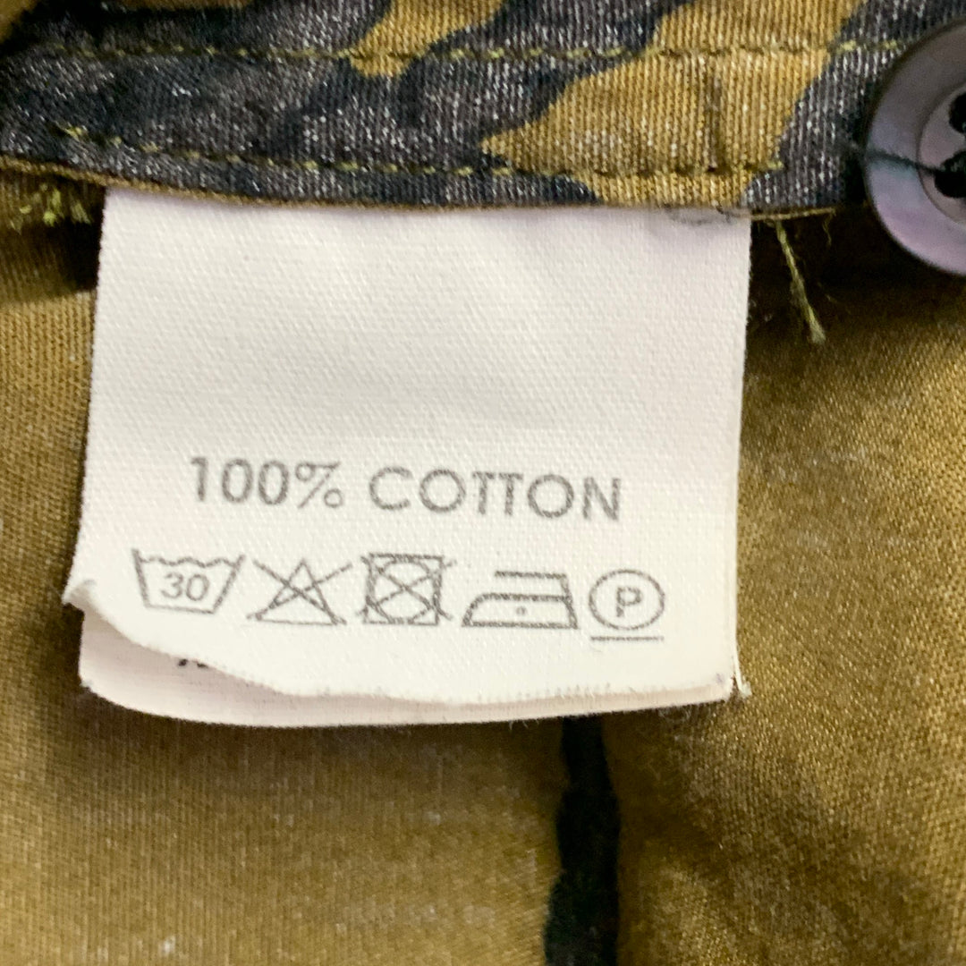 DRIES VAN NOTEN Size XS Brown Olive Green Cotton Knots Camp Blouse