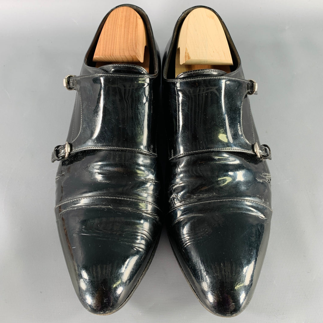 GUCCI Size 9.5 Black Double Monk Strap Lace-Up Shoes