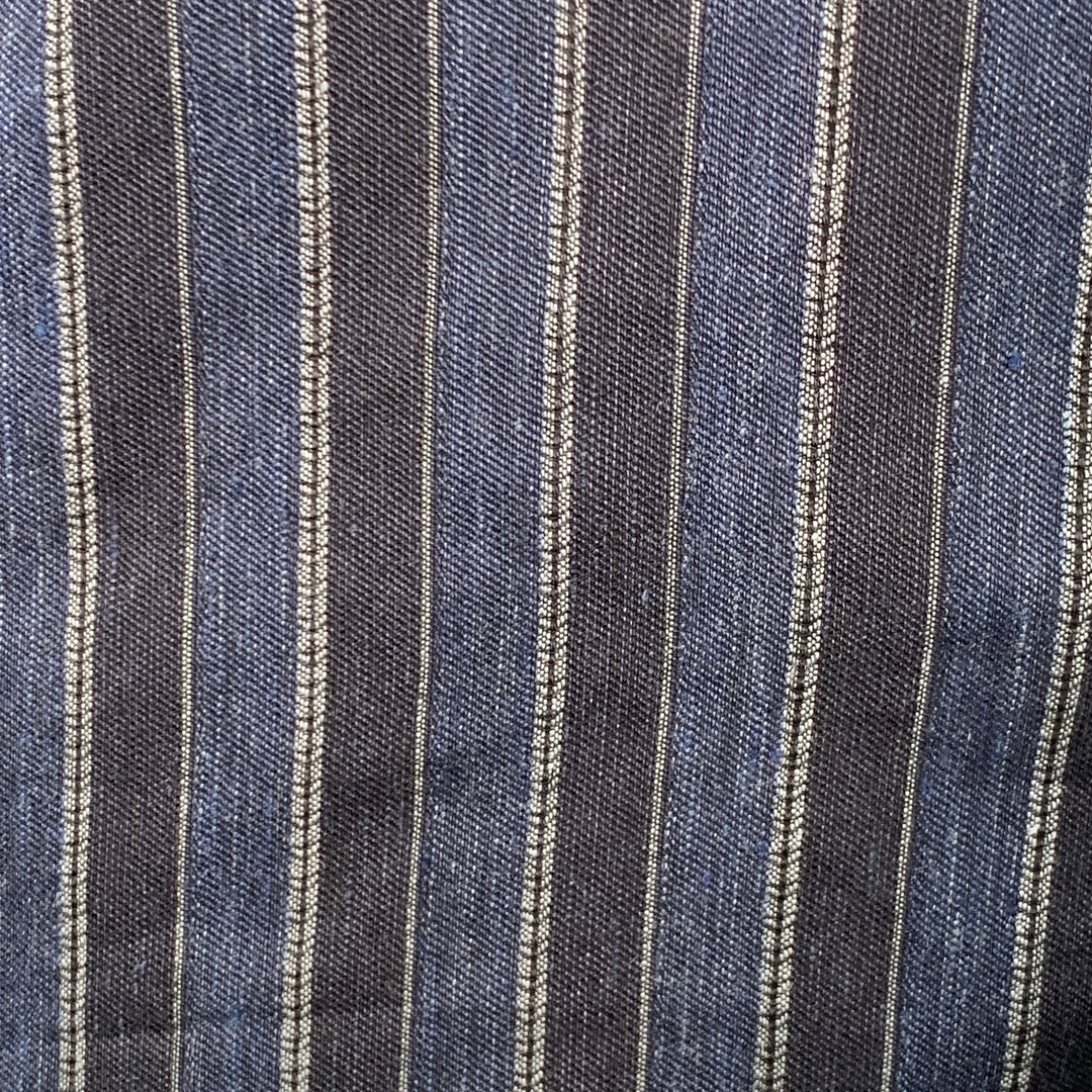 TED BAKER Size L Francoi Navy Black Stripe Linen Cotton Relaxed Camp Short Sleeve Shirt