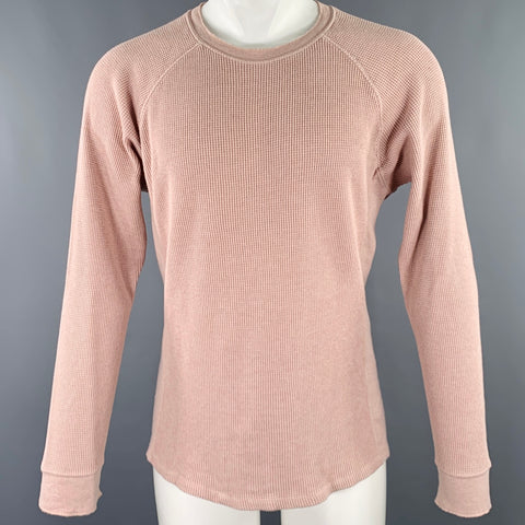 VINCE Size M Pink Waffle Knit Pima Cotton Crew Neck Pullover