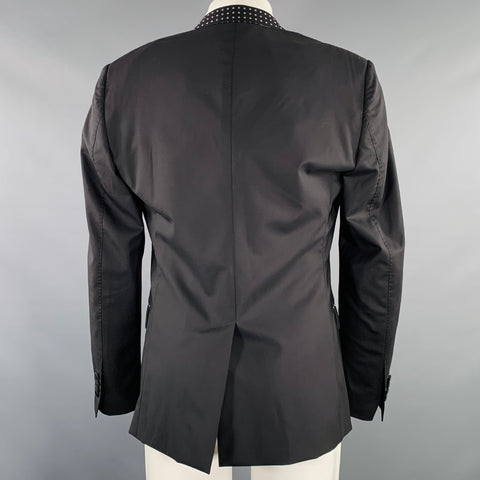 DOLCE & GABBANA Size 40 Black Silver Polka Dot Lapel Sport Coat