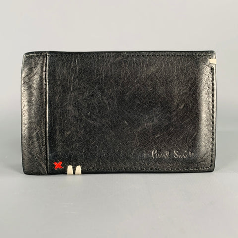 PAUL SMITH Black Red Contrast Stitch Leather Cardholder Wallet