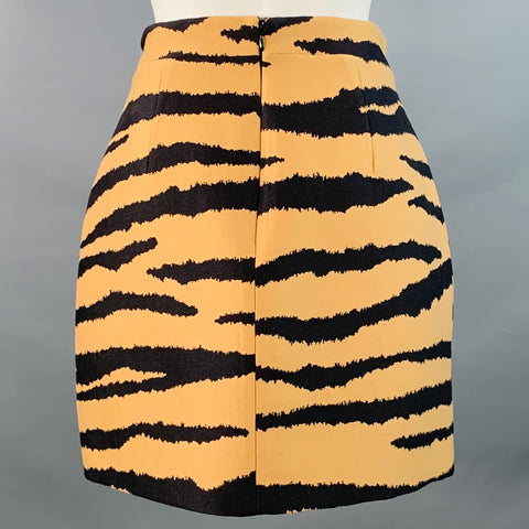 PROENZA SCHOULER Size 8 Tan Black Wool Silk Animal Print Back Zip Mini Skirt