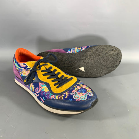 ETRO Size 10 Navy Multi Color Floral Canvas Runner Sneakers
