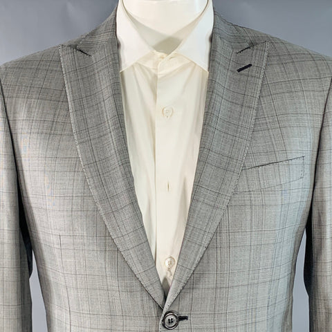 BRIONI Size 42 Regular Grey Black Glenplaid Wool Silk Blend Peak Lapel Suit