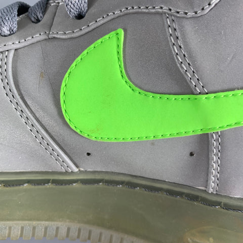 NIKE Size 8 Air Force 1 Silver Neon Reflective Mixed Fabrics High Top Sneakers