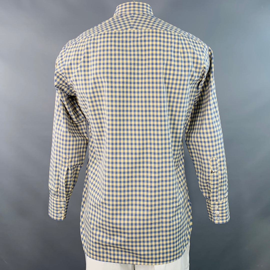 TURNBULL & ASSER Size L Blue Yellow Checkered Cotton Long Sleeve Shirt