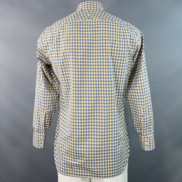 TURNBULL & ASSER Size L Blue Yellow Checkered Cotton Long Sleeve Shirt