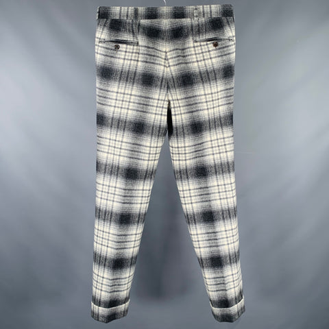 BLACK FLEECE Size 32 Grey White Plaid Wool Button Fly Dress Pants