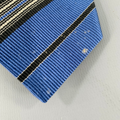 PRADA Blue Black White Diagonal Stripe Silk Tie